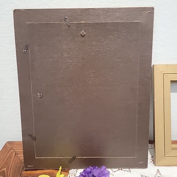 Pair Vtg MCM Wood Art Frames Linen lined holds 10x13 & 5x7 no glass Gallery Wall - Picture 7 of 13